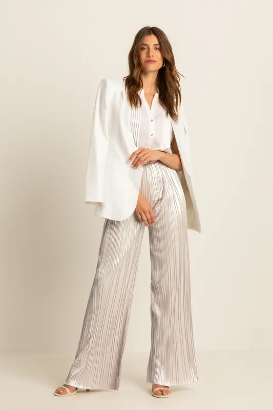 Metallic plissé broek
