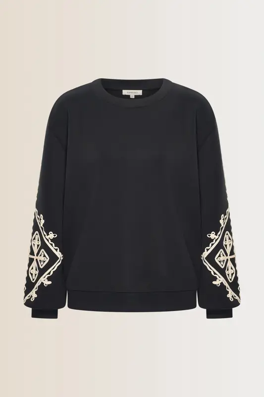 Sweater met contrasterende borduusels