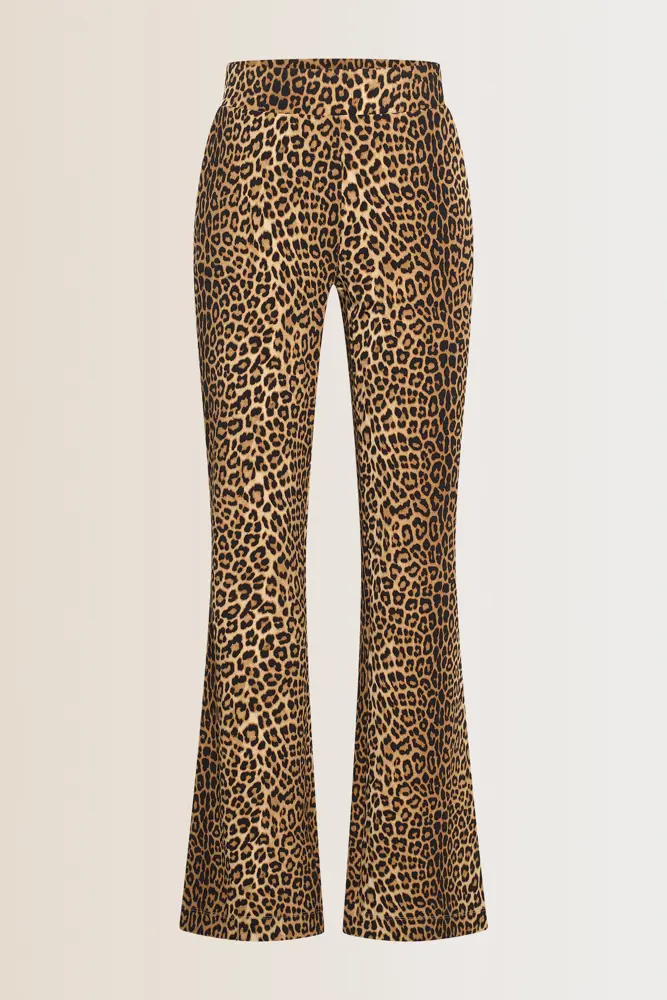 Flared travelbroek met luipaardprint