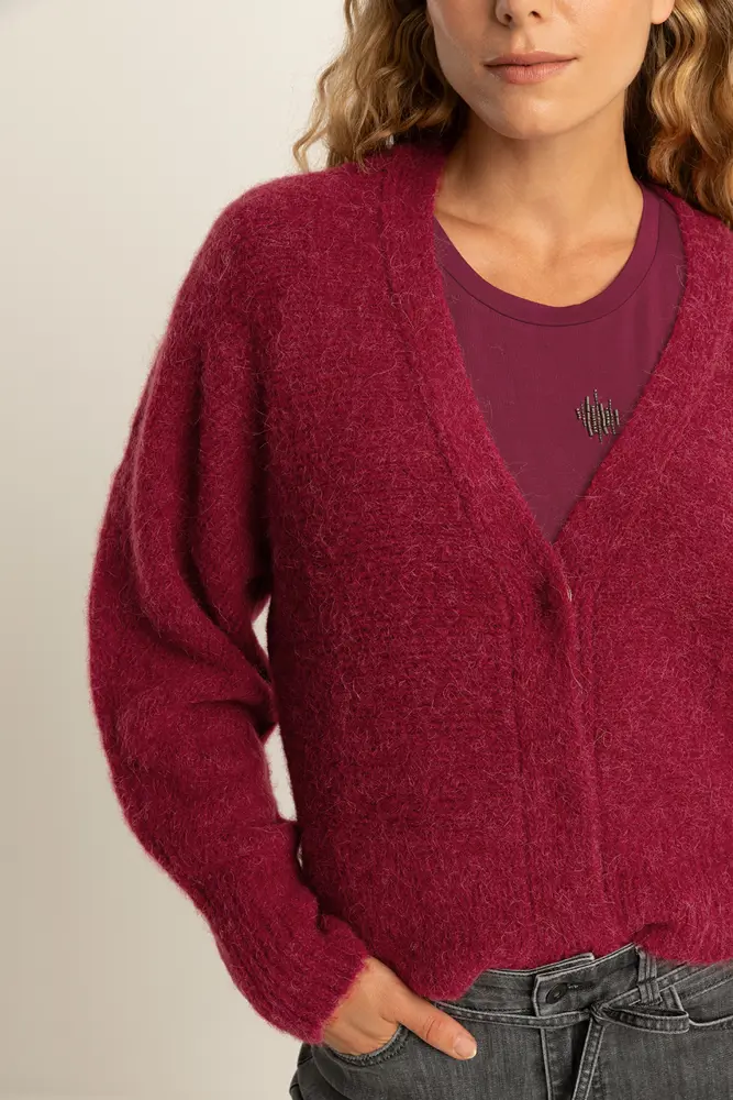 Wol-mix vest met V-hals