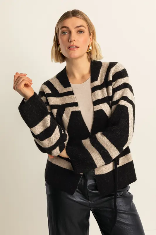 Jacquard vest met ceintuur