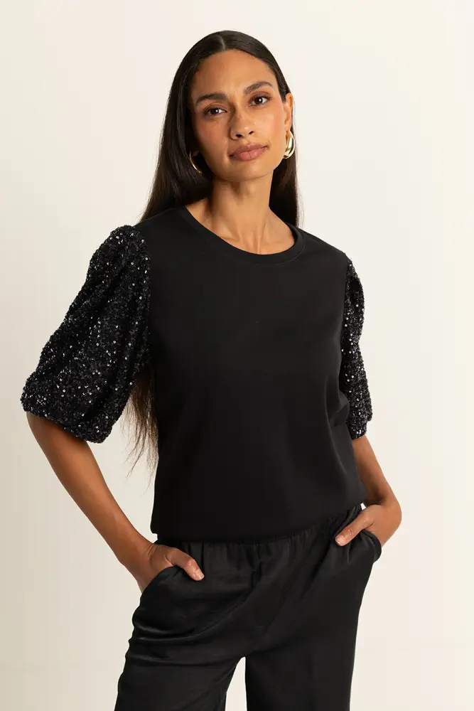 Top met paillettenmouwen
