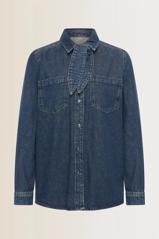 Denim blouse met strikdetail