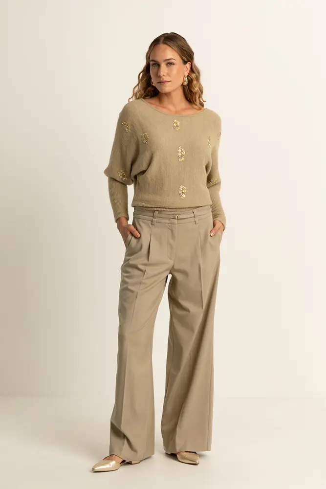 Wide leg broek met plooien