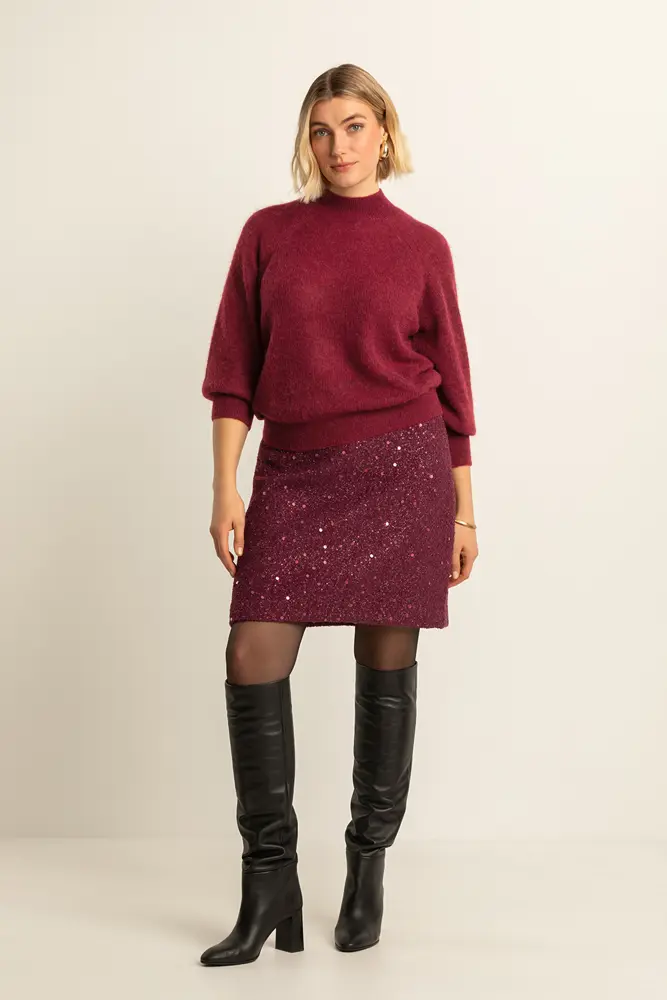 Bouclé rok met paillettendetail