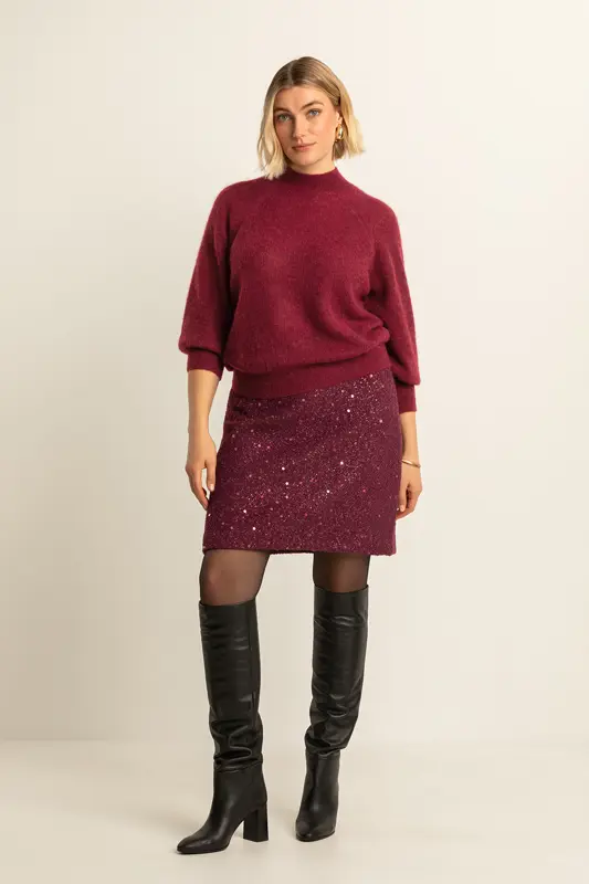 Bouclé rok met paillettendetail