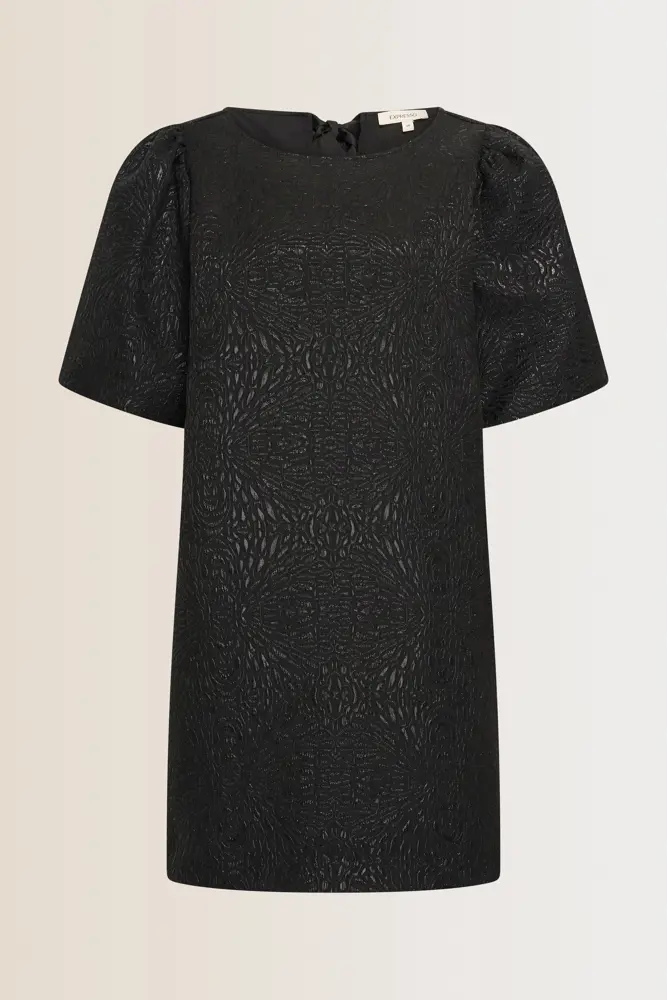 Jacquard jurk met pofmouwen