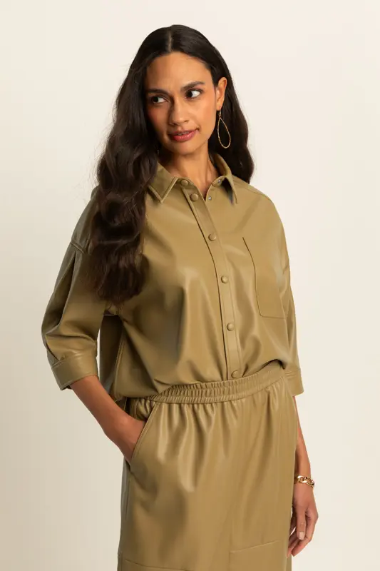 Faux leather blouse