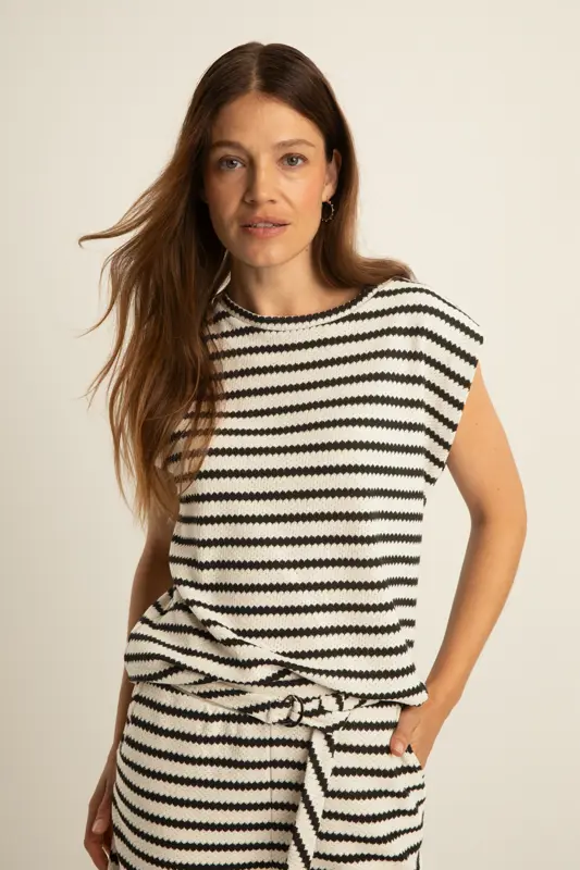 Mouwloze jersey top met structuurstreep
