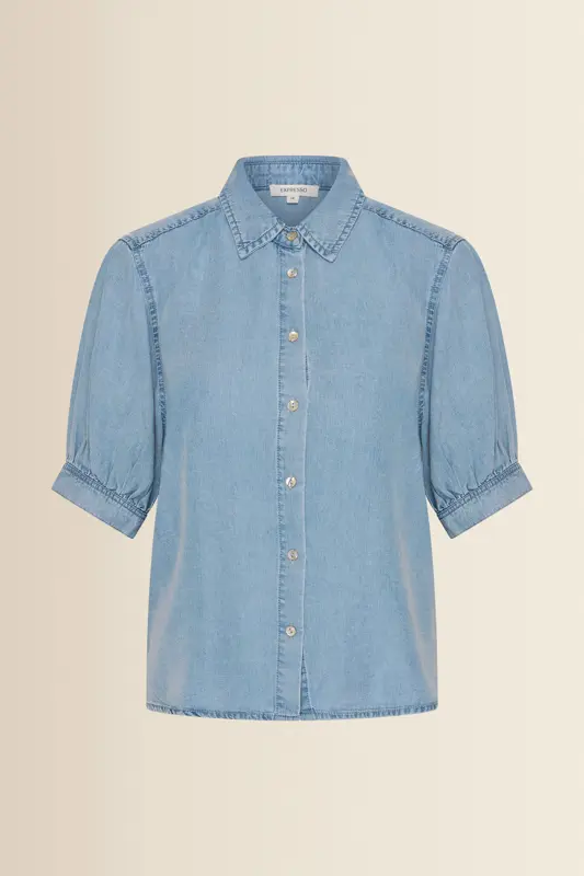 Denim blouse met pofmouwen