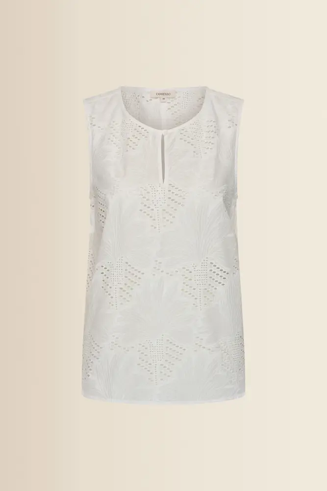 Mouwloze broderie blouse