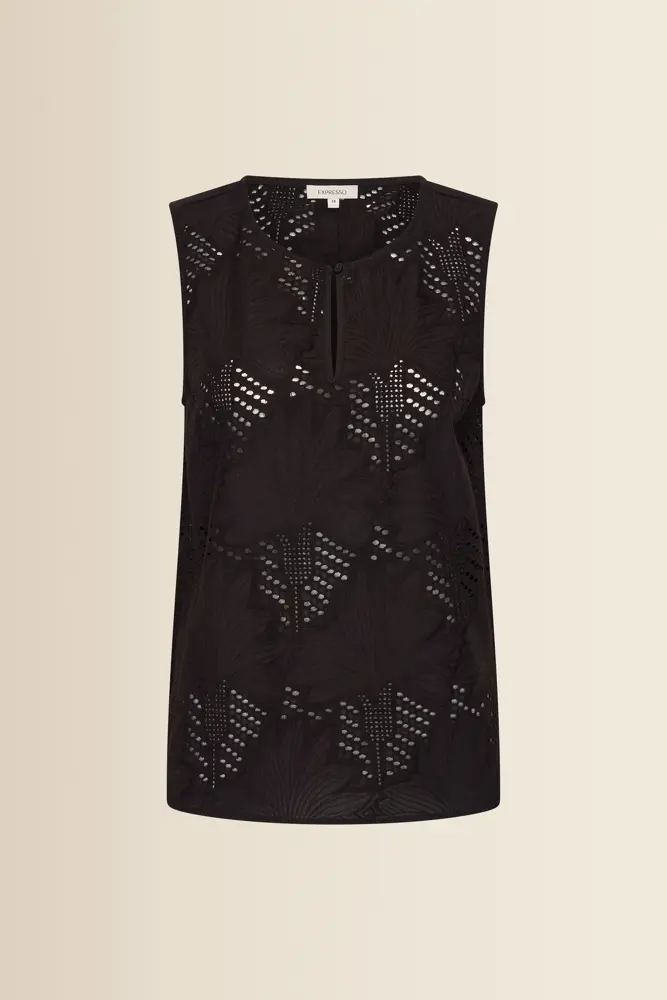 Mouwloze broderie blouse