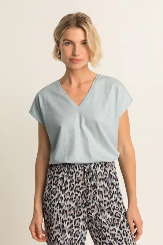 Glanzende top met V-hals