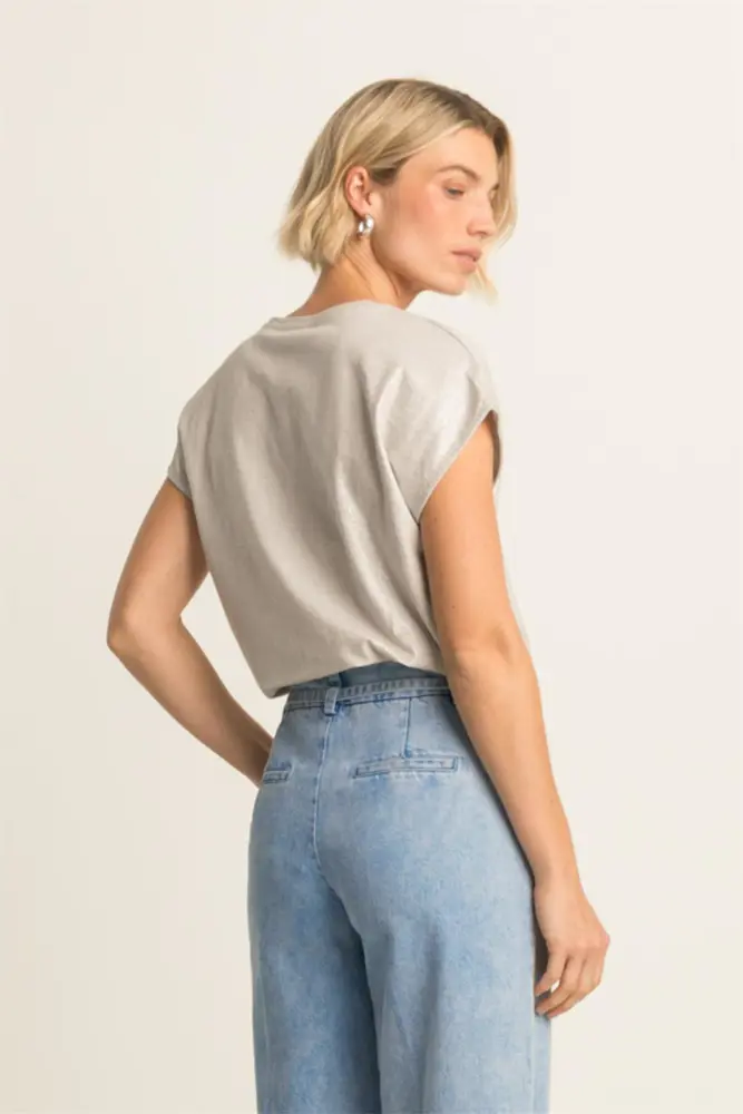 Glanzende top met V-hals