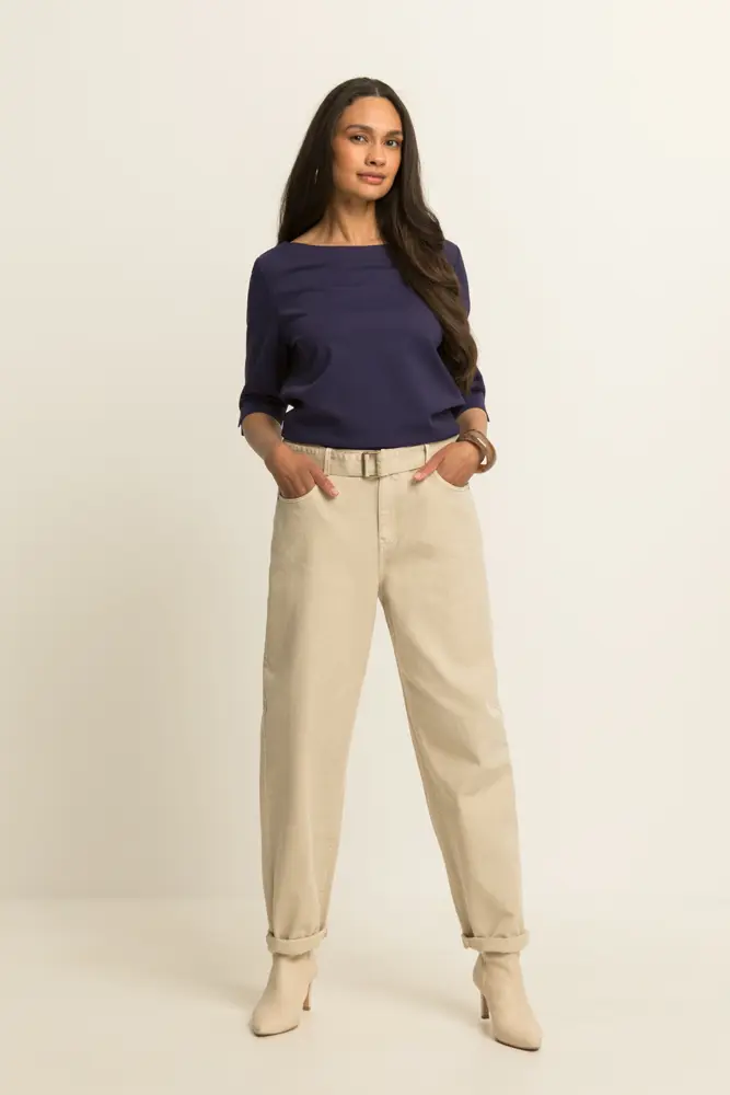 Travel top met boothals