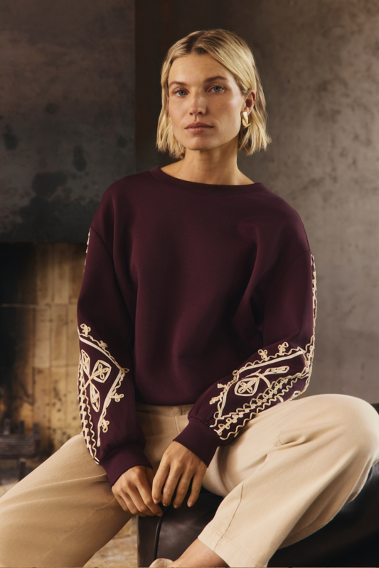 Sweater met geborduurde mouwen