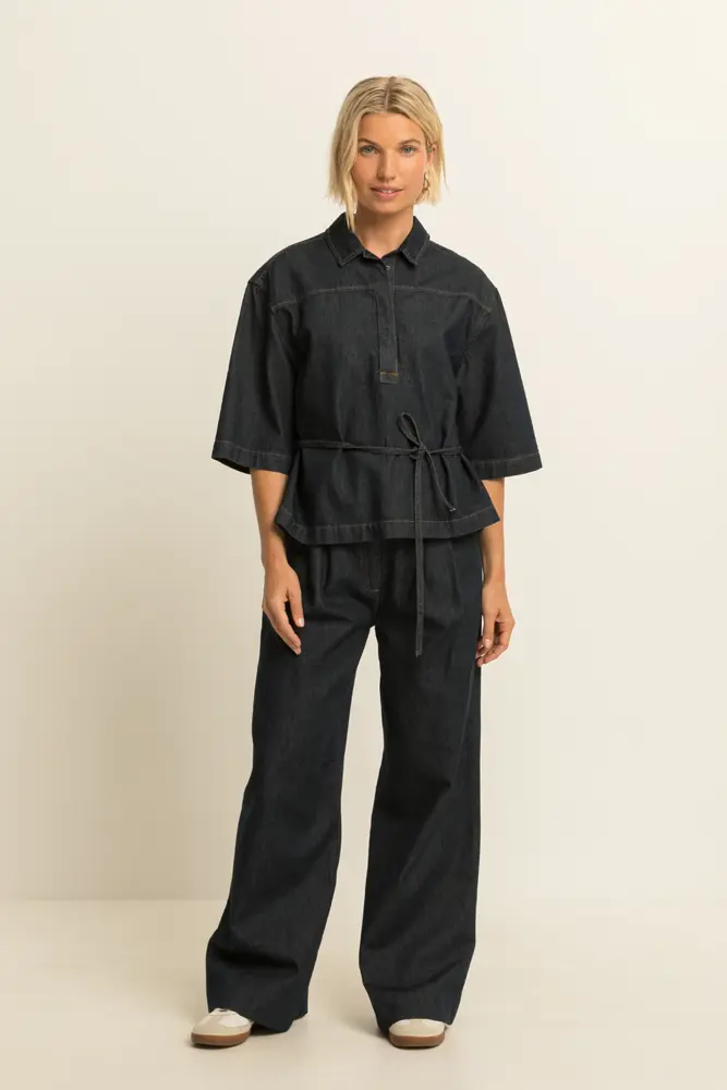 Denim blouse met ceintuur