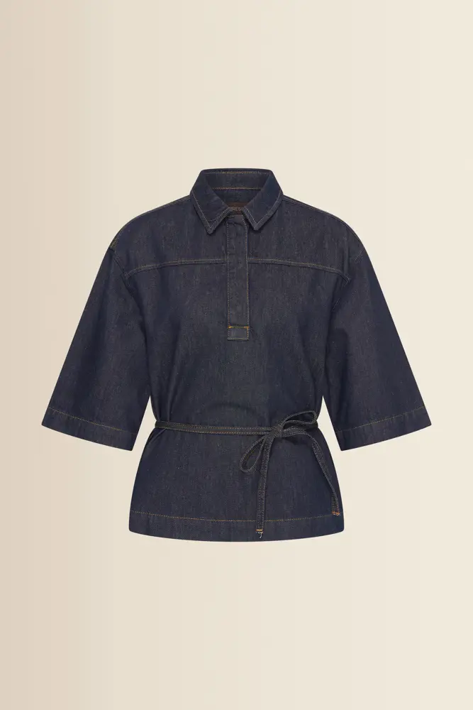Denim blouse met ceintuur