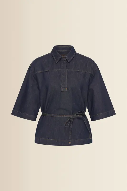Denim blouse met ceintuur