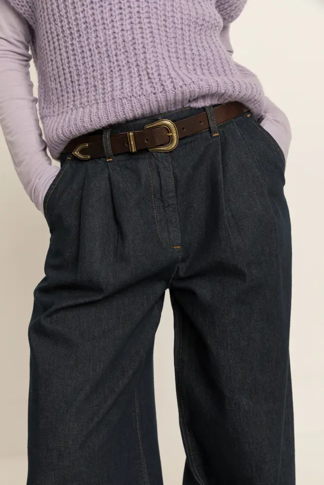 Denim pantalon met wijde pijpen