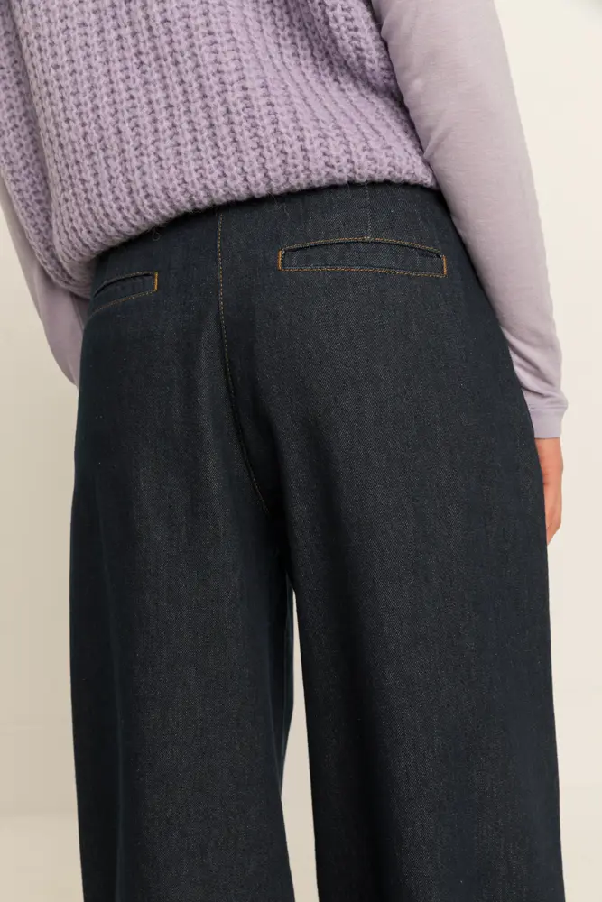 Denim pantalon met wijde pijpen