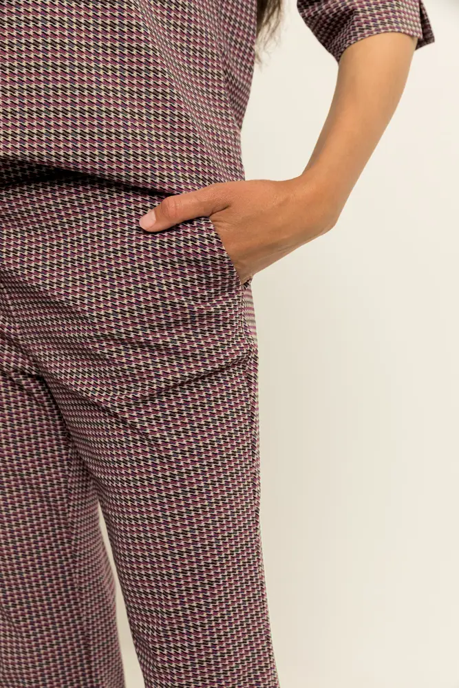 Geruite pantalon met flared pijp
