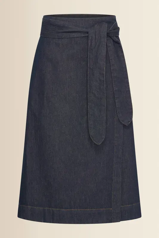 Denim overslagrok met ceintuur