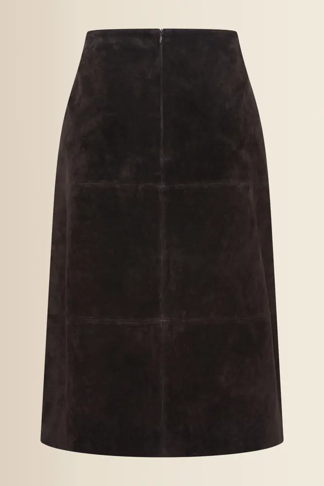 Donkerbruine midi-rok in suèdelook