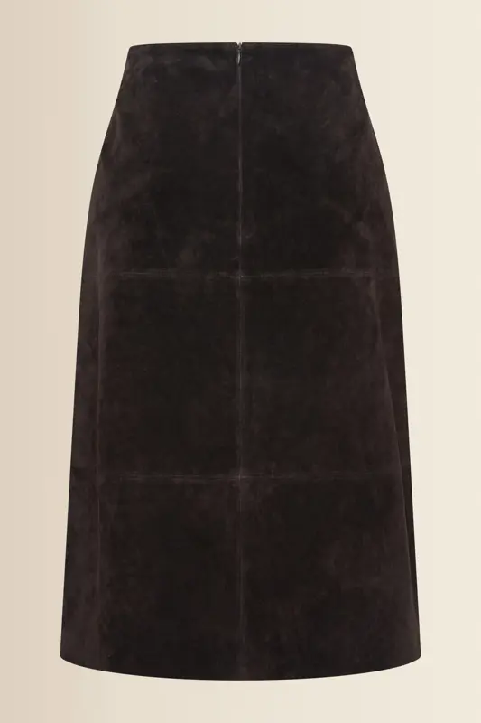 Donkerbruine midi-rok in suèdelook