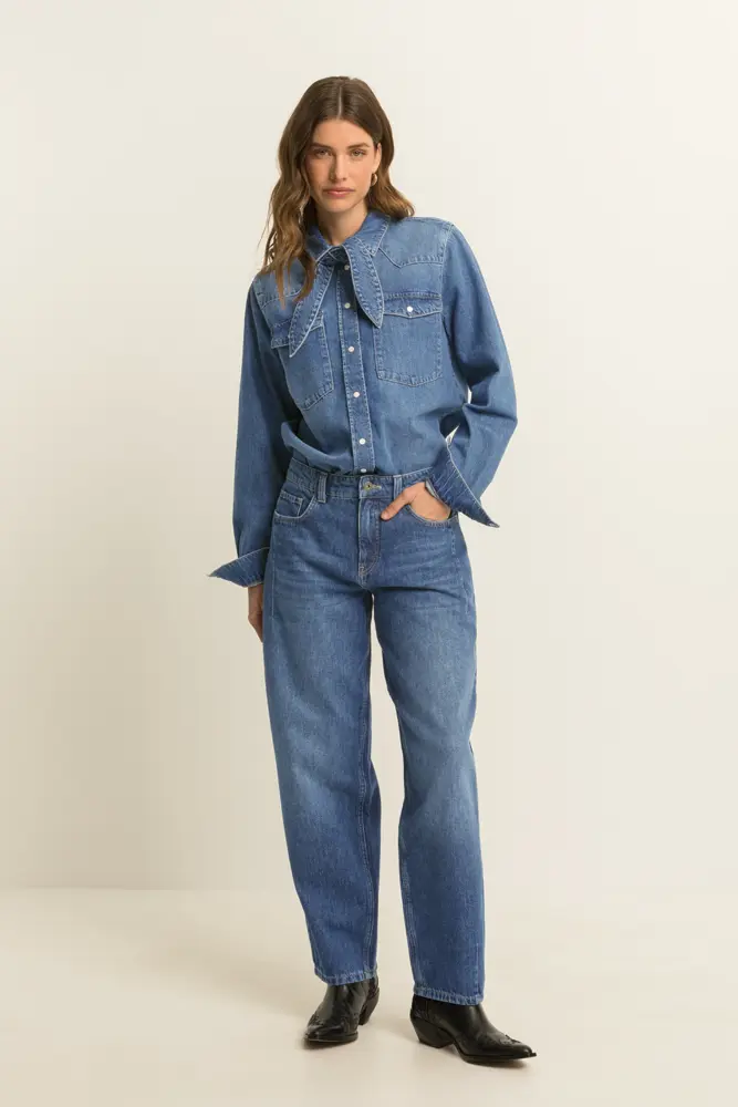 Denim blouse met strikdetail