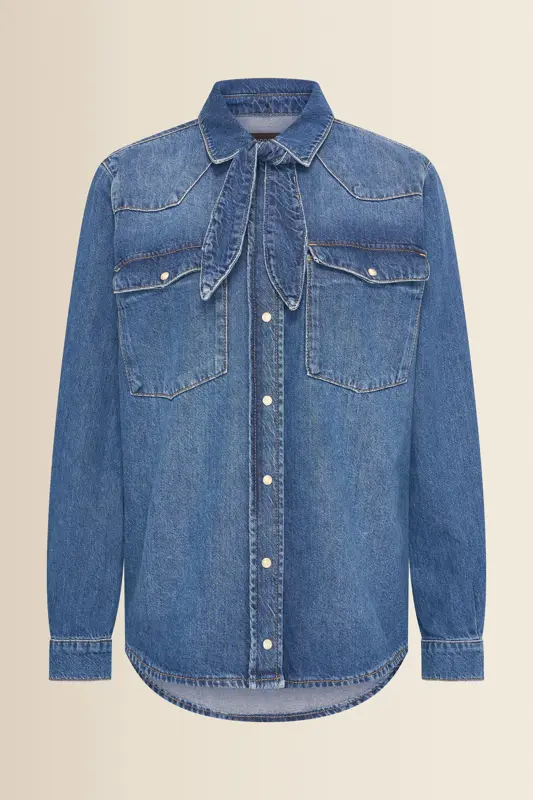 Denim blouse met strikdetail