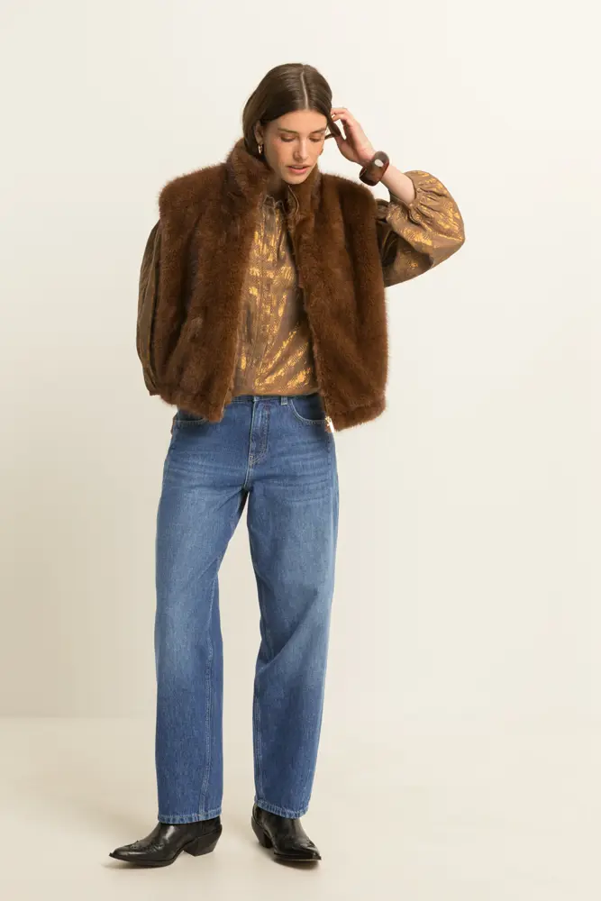 Faux fur gilet met opstaande kraag