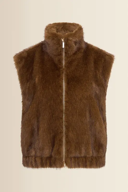 Faux fur gilet met opstaande kraag