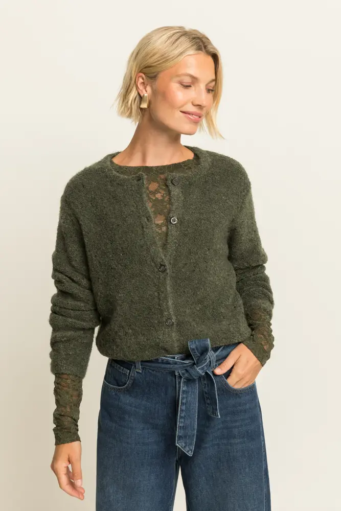Bouclé vest met knopen