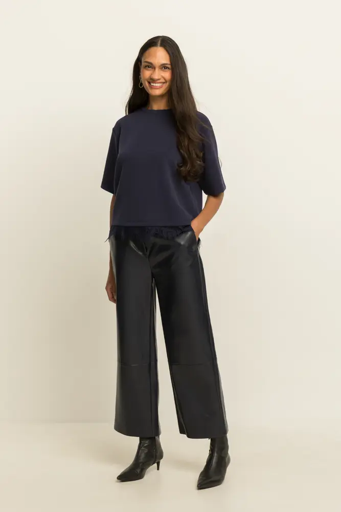 Leatherlook pantalon met wijde pijp